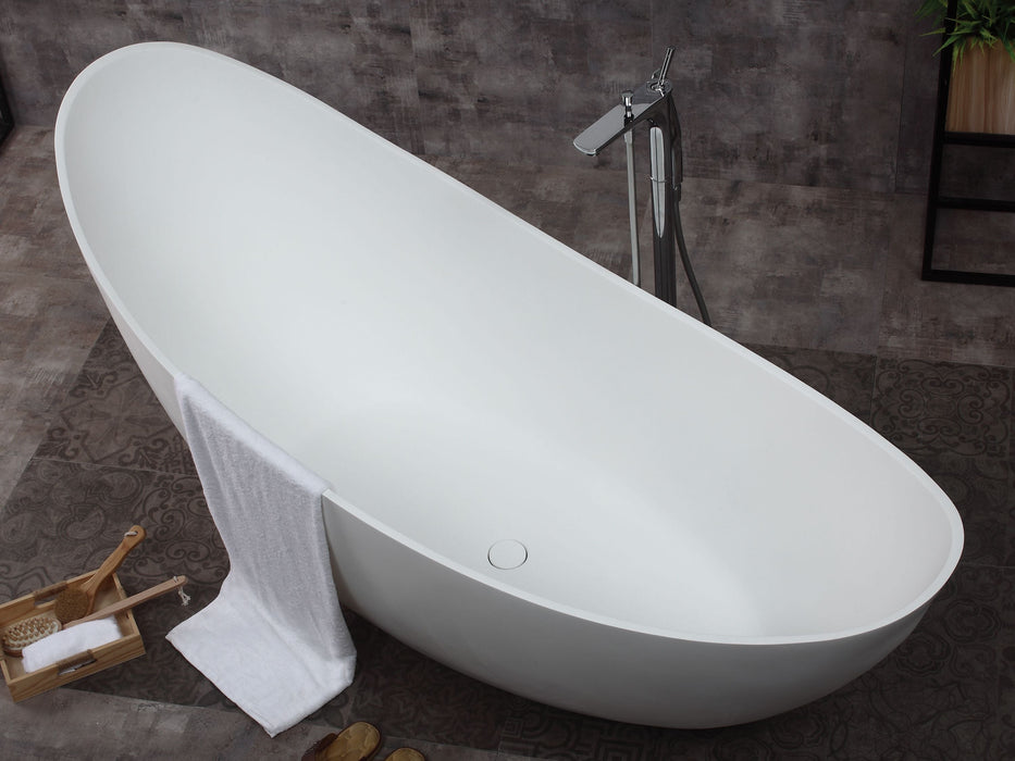 ALFI brand 73" White Solid Surface Smooth Resin Soaking Slipper Bathtub AB9951