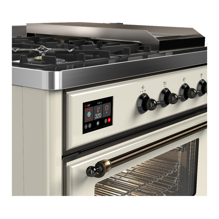ILVE Majestic III 48" Dual Fuel, Range, Antique White, Burnished Trim UM48FSNR3AWB