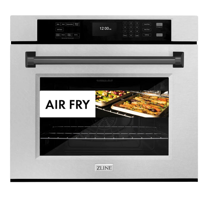 ZLINE 30"Professional True Convection Single Wall Oven, Air Fry, Self Clean, DuraSnow® Matte Black WASSZ-30-MB