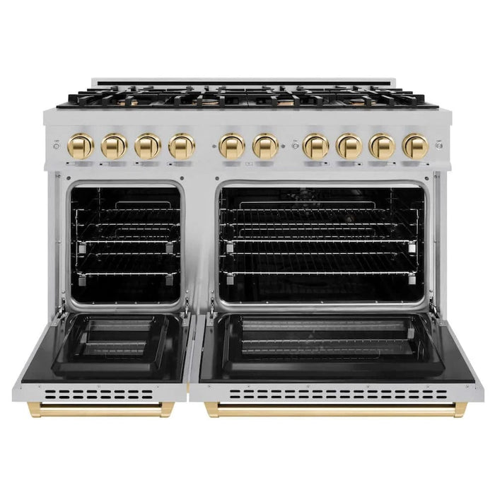 ZLINE 48" Select Dual Fuel Range Gas Cooktop Electric Convection Oven DuraSnow® Stainless Steel Gold HDRSZ-48-G