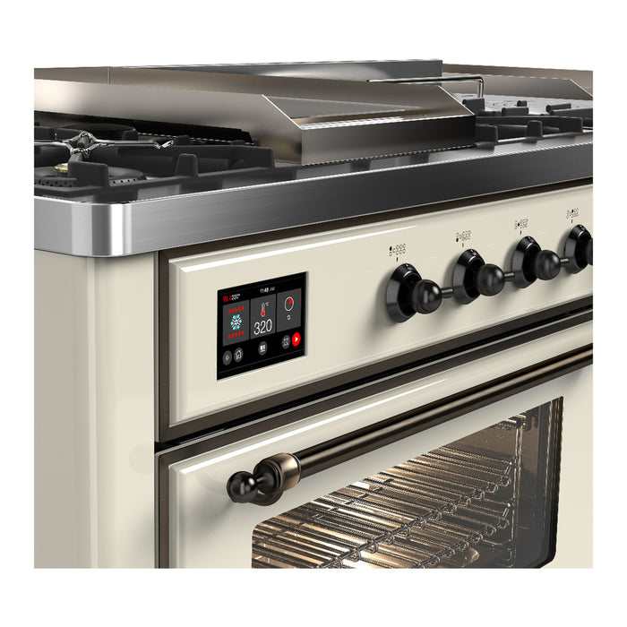 ILVE Majestic III 60" Dual Fuel Range, Antique White, Burnished Trim UM60FSNR3AWB