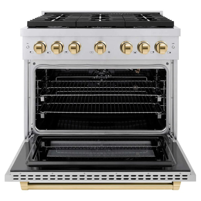 ZLINE 36"Gas Range, Convection Oven Stainless Steel, Gold, SGRZ-36-G