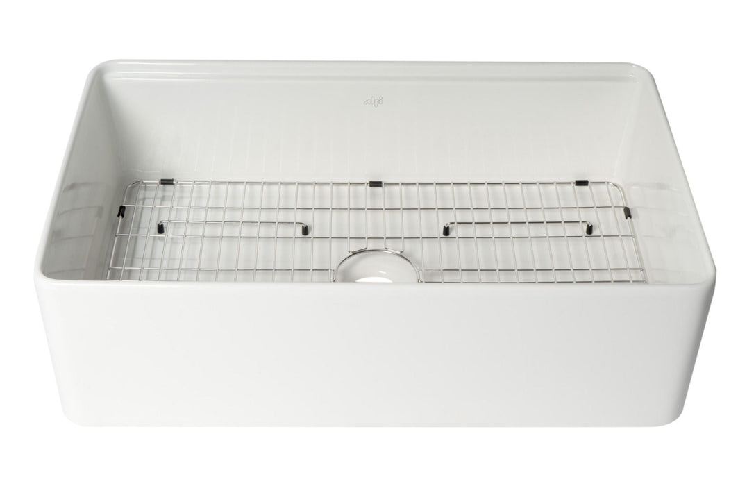 ALFI Brand 33" Smooth Apron Workstation Step Rim Fireclay Farm Sink  ABFS3320S