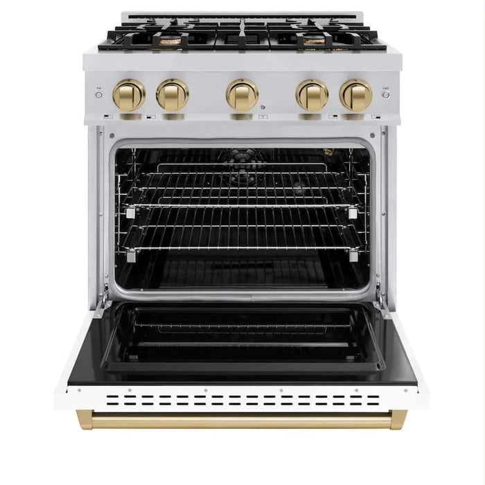 ZLINE 30" Classic Gas Range, Convection Gas Oven Stainless Steel, White Matte Door Champagne Bronze CGRZ-WM-30-CB