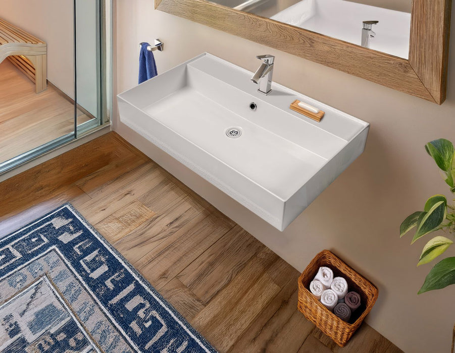 Whitehaus 32" Rectangular Wall Mount Basin, Single Faucet, Overflow B-AG81-1H