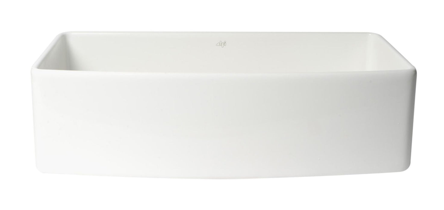 ALFI Brand White Smooth Curved Apron 36" Single Bowl Fireclay Farm Sink ABFC3620S-W