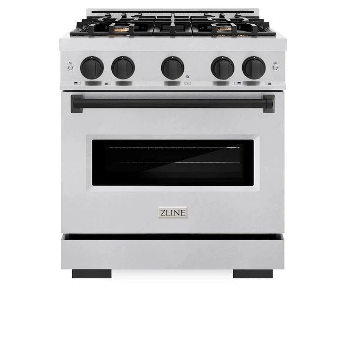 ZLINE 30"Classic Gas Range, Convection Gas Oven, DuraSnow® Stainless Steel, Matte Black CGRSZ-30-MB