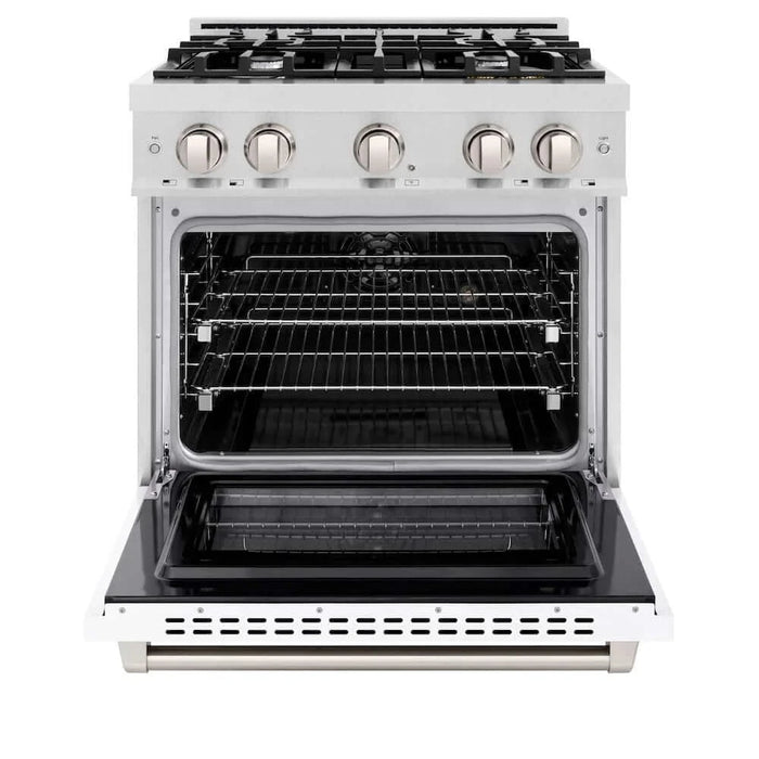 ZLINE 30" Select Dual Fuel Range Gas Cooktop Electric Convection Oven DuraSnow® Stainless Steel White Matte Door HDRS-WM-30