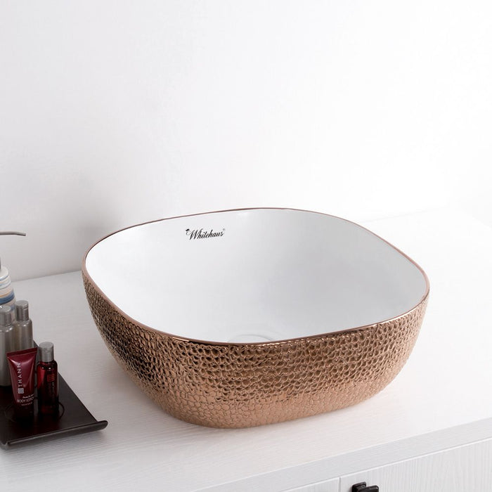 Whitehaus 17" Square Above Mount Basin, Embossed Exterior, Smooth Interior WH71301-F21