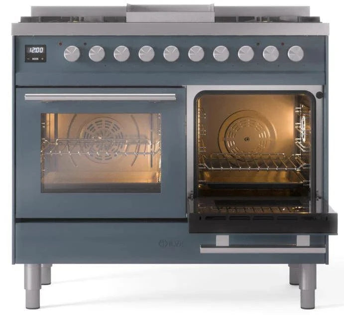 ILVE 40"Professional Plus Dual Fuel Range, Blue Grey UPD40FWMPBG