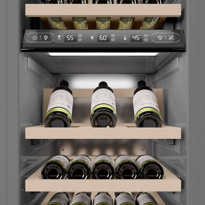 ZLINE 18"Triple Zone 68 Bottle Right Hinge Column Wine Cooler, White Matte Stainless Steel Champagne Bronze RCWVRZ-WM-18-CB