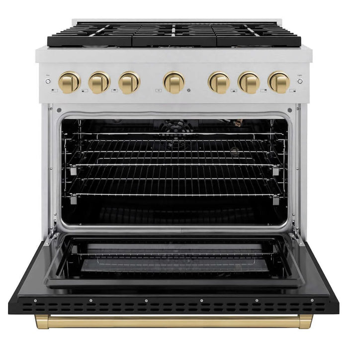 ZLINE 36"Gas Range, Convection Gas Oven, DuraSnow® Black Matte, Champagne Bronze SGRSZ-BLM-36-CB