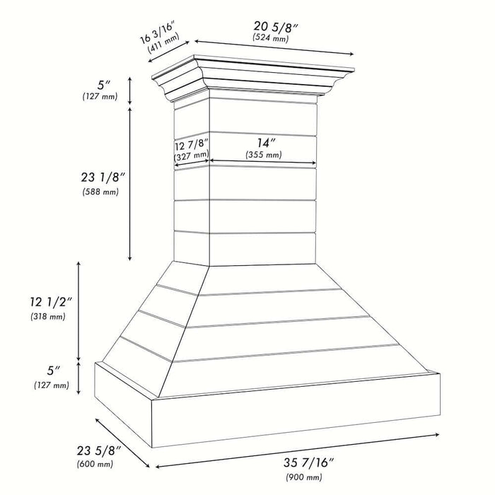 ZLINE Wooden Wall Mount Range Hood Rustic Shiplap Bright White Finish, Stainless Steel Accents 365WW-36