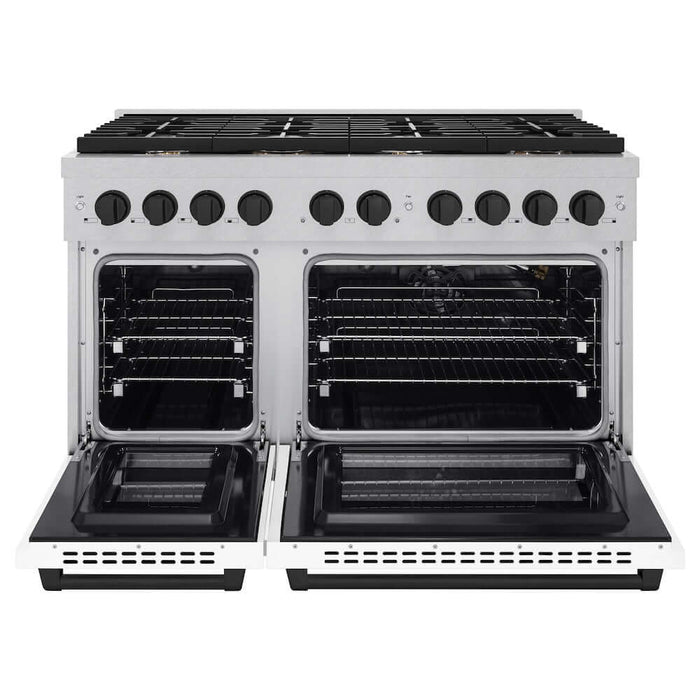 ZLINE 48"Gas Range, Convection Gas Oven, DuraSnow® White Matte, Matte Black SGRSZ-WM-48-MB