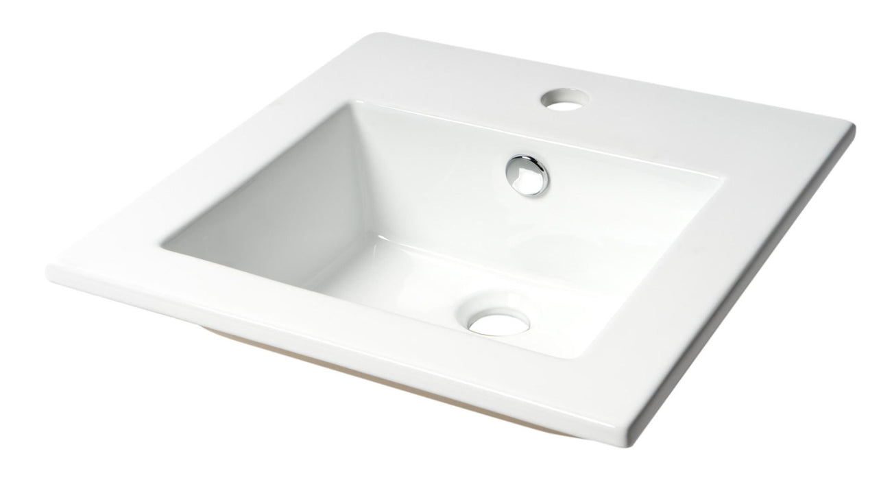 ALFI brand White 17" Square Drop In Ceramic Sink, Faucet Hole ABC801