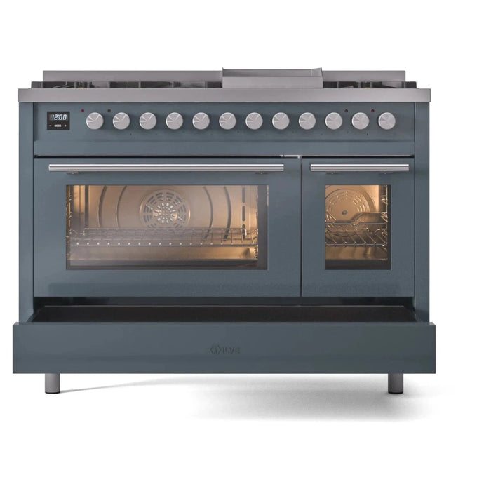 ILVE 48"Professional Plus Dual Fuel Range, Blue Grey UP48FWMPBG