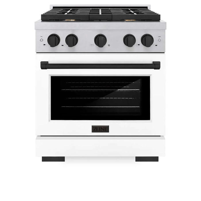 ZLINE 30"Gas Range, Convection Gas Oven, DuraSnow® White Matte, Matte Black SGRSZ-WM-30-MB