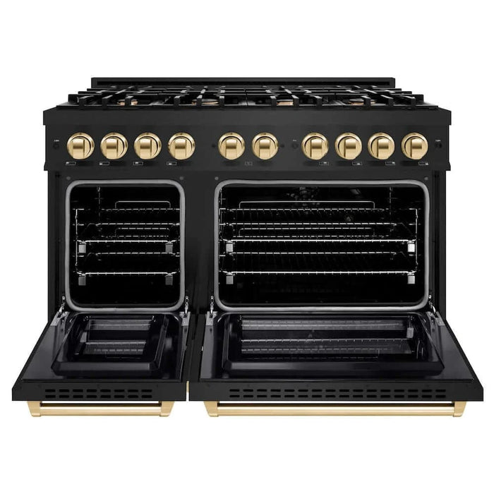 ZLINE 48" Select Dual Fuel Range Gas Cooktop Electric Convection Oven Black Stainless Steel Polished Gold HDRBZ-48-G
