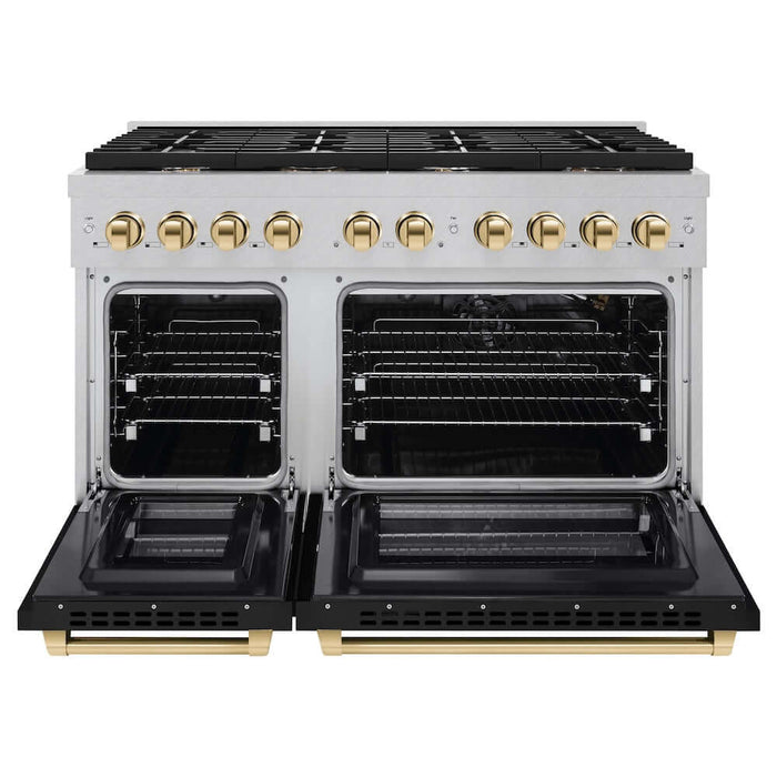 ZLINE 48"Gas Range, Convection Gas Oven, DuraSnow® Black Matte, Gold SGRSZ-BLM-48-G