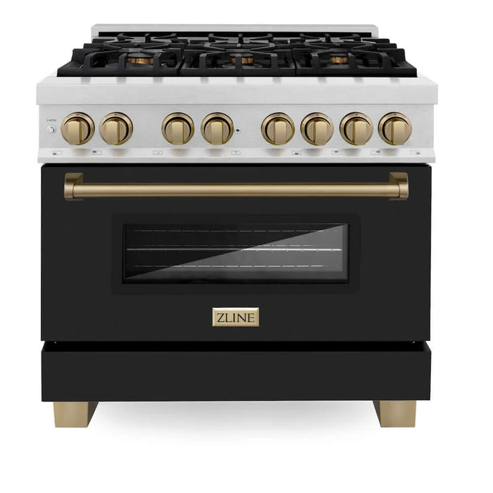 ZLINE 36" Autograph, Dual Fuel Range, Black Door, Bronze, RASZ-BLM-36-CB