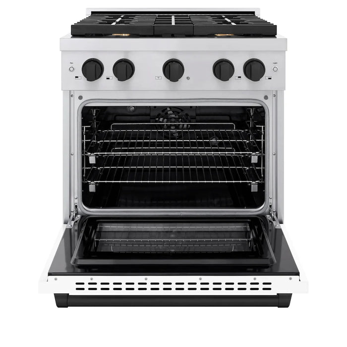 ZLINE 30"Paramount Dual Fuel Range White Matte Matte Black SDRZ-WM-30-MB