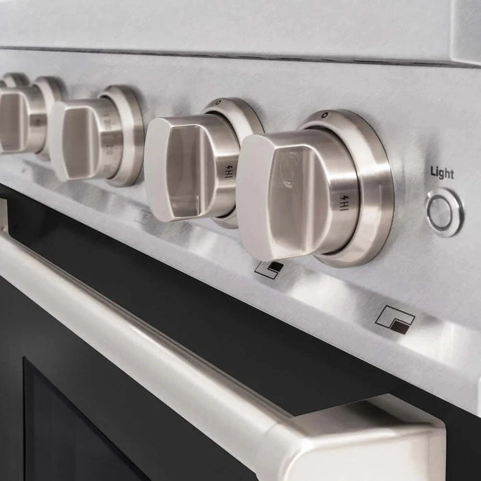 ZLINE 30" Dual Fuel Range, Gas Cooktop, Electric Convection Oven DuraSnow®Stainless Steel, Black Matte Door CDRS-BLM-30