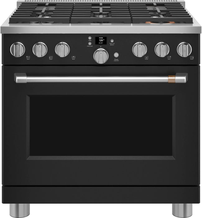 Cafe 36" Smart Commercial Style Gas Range, Matte Black CGY366P3TD1