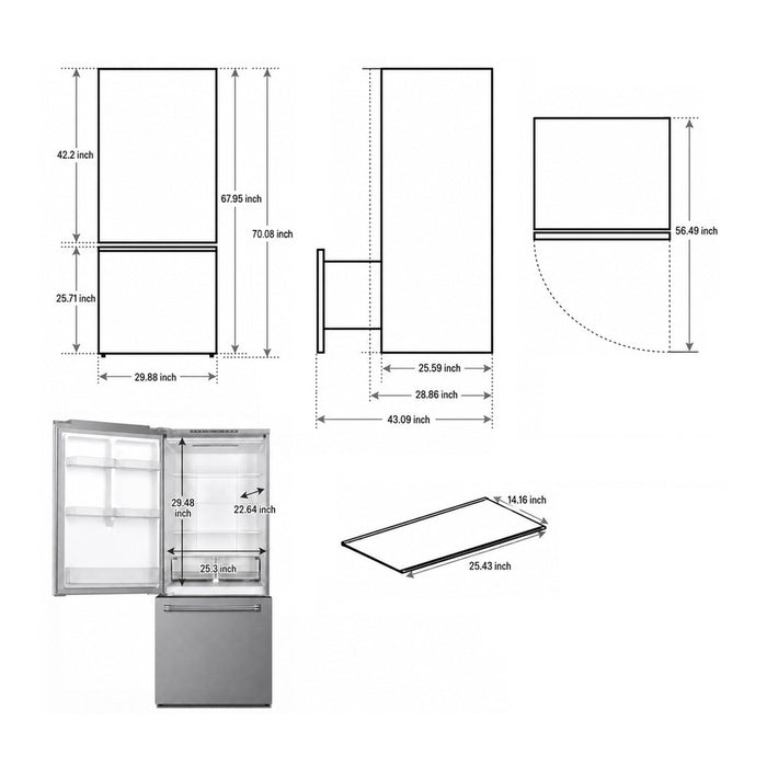 Verona 30" Bottom Freezer Refrigerator VEFBF3017RISL