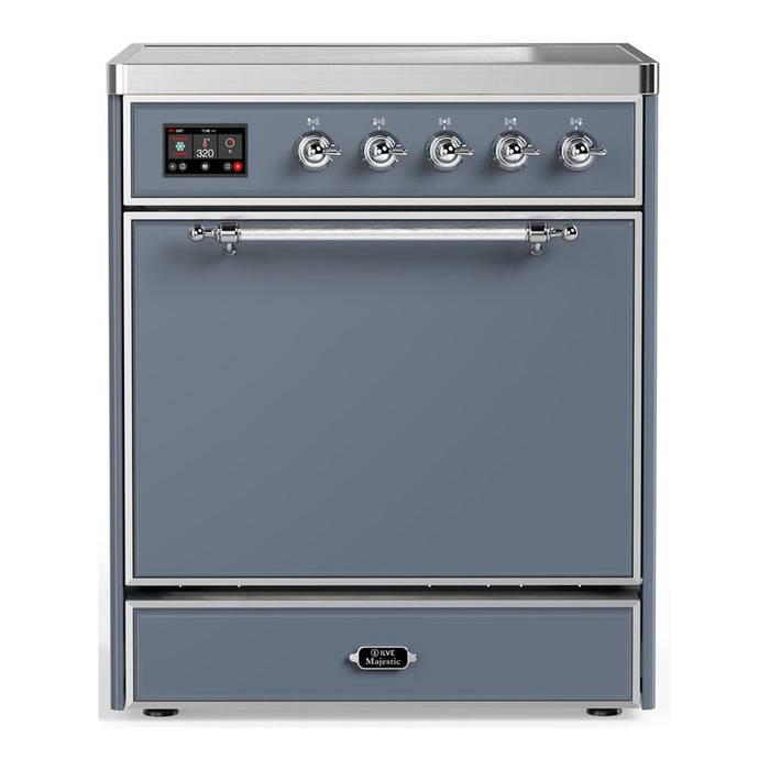 ILVE 30"Majestic III Induction Range, Blue Grey, Burnished Trim UMIB30QNR3BGB