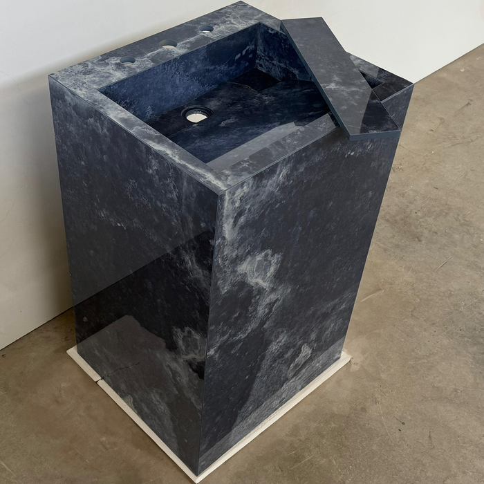 Ocean Blue Handcrafted Porcelain Pedestal Sink Marble Look Freestanding Bathroom