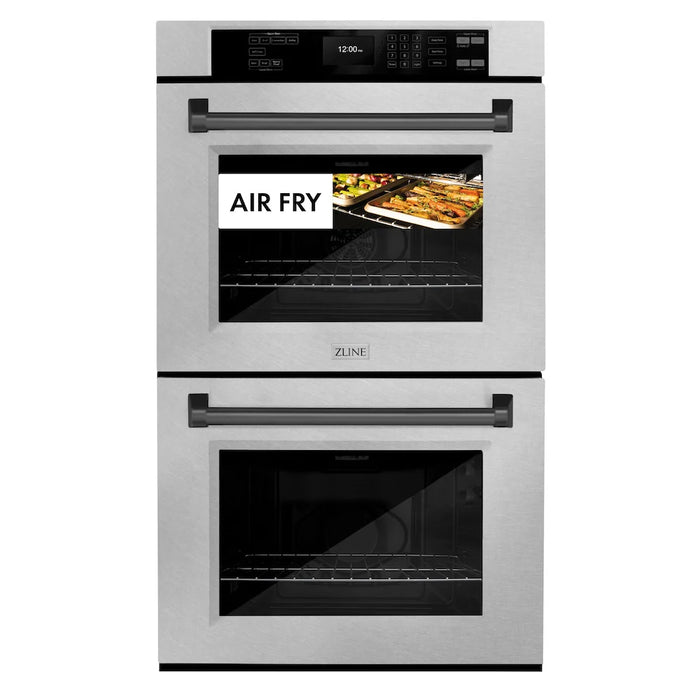 ZLINE 30"Professional True Convection Double Wall Oven, Air Fry, Self Clean, DuraSnow® Matte Black WADSZ-30-MB