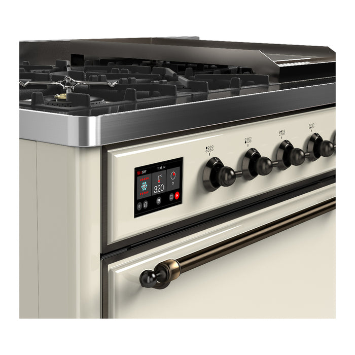 ILVE Majestic III 48" Dual Fuel, Range, Antique White, Burnished Trim UM48FQNR3AWB