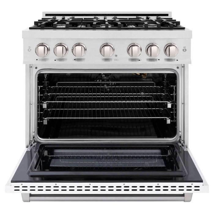 ZLINE 36" Select Gas Range Convection Gas Oven DuraSnow® White Matte Stainless Steel HGRS-WM-36