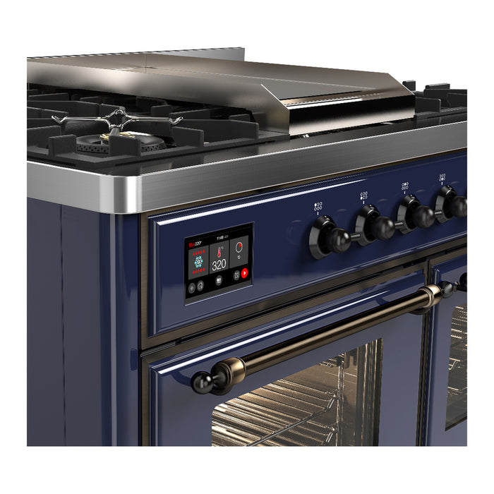 ILVE Majestic III 40" Dual Fuel, Range, Midnight Blue, Burnished Trim UMD10FDNS3MBB