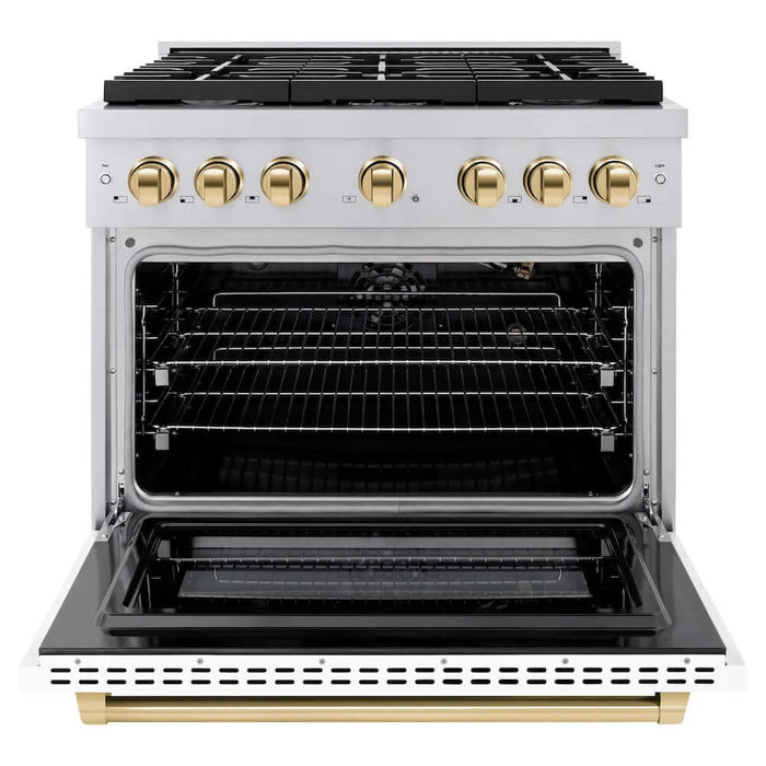 ZLINE 36"Gas Range, Convection Oven White, Gold, SGRZ-WM-36-G