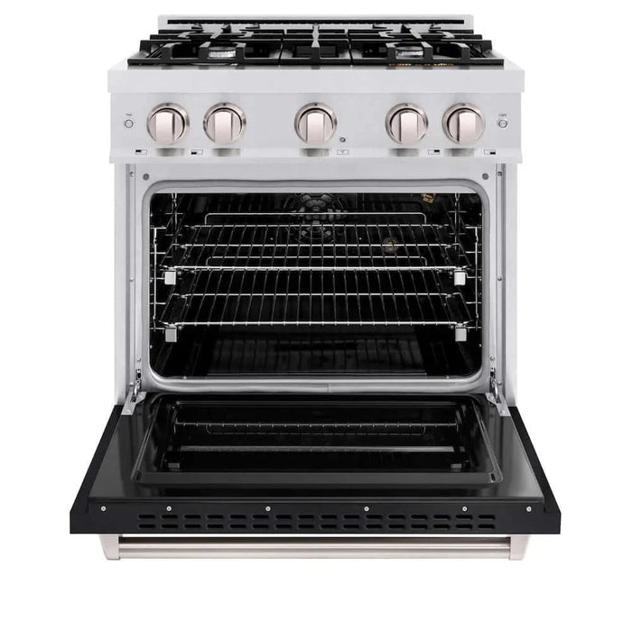 ZLINE 30" Classic Gas Range, Convection Gas Oven DuraSnow® Stainless Steel, Black Matte Door CGRS-BLM-30