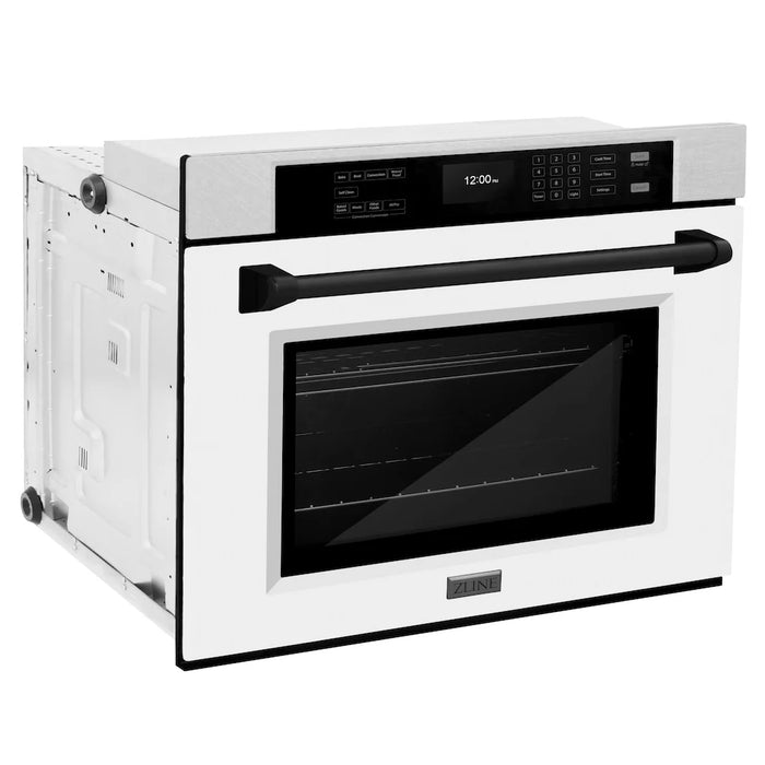 ZLINE 30"Professional True Convection Single Wall Oven, Air Fry, Self Clean, DuraSnow® White Matte, Matte Black WASSZ-WM-30-MB