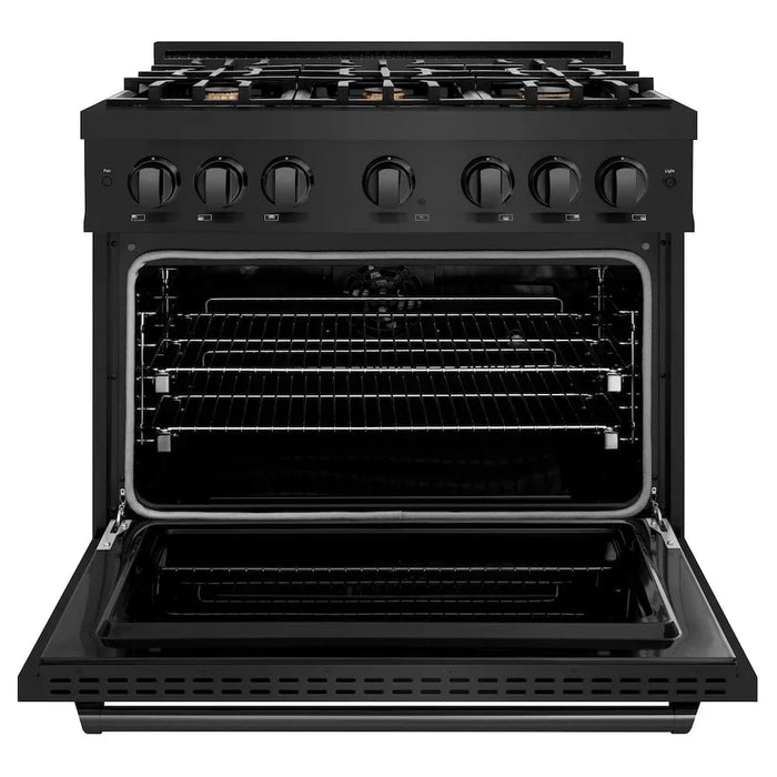 ZLINE 36" Classic Gas Range, Convection Gas Oven Black Stainless Steel Brass Burners, CGRB-BR-36