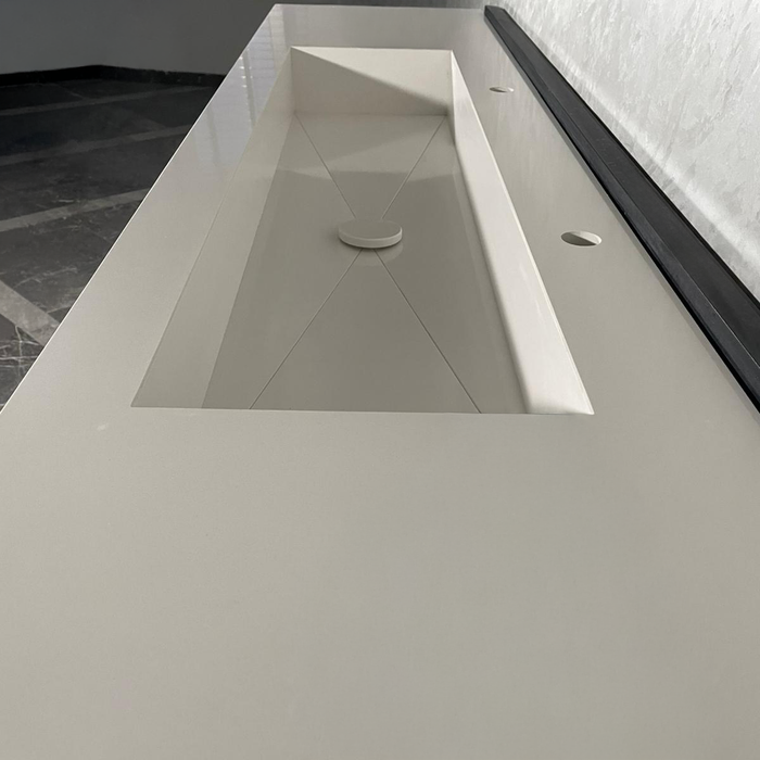 White Quartz Large Bathroom Trough Sink Wall Mount Contemporary Design