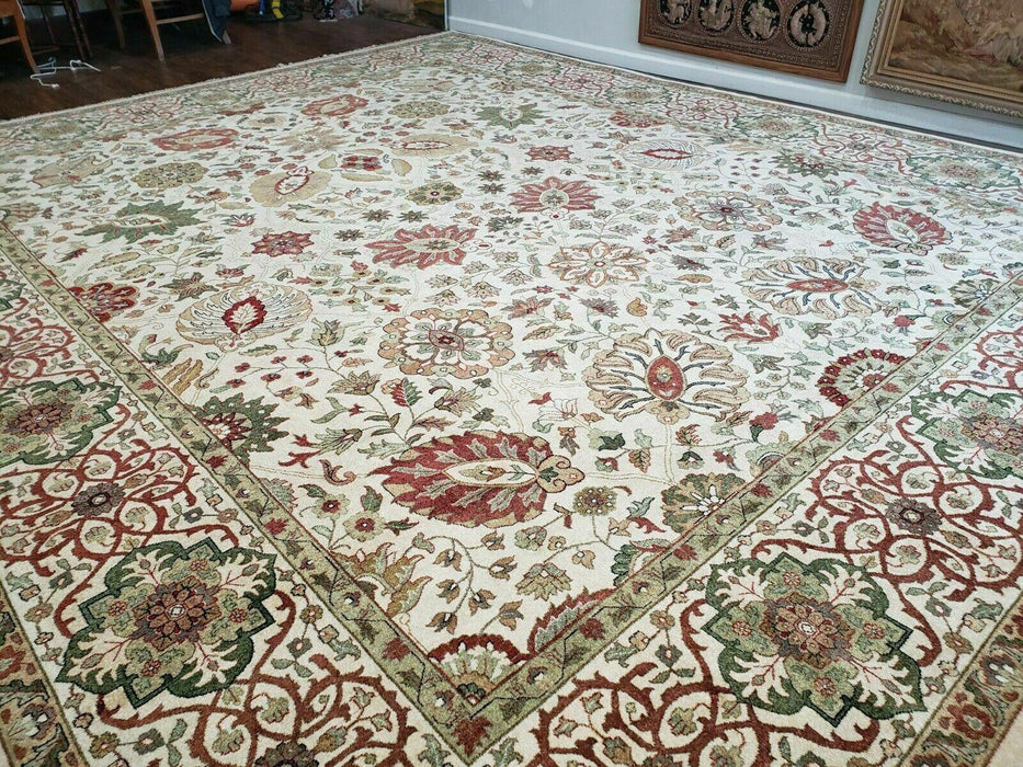 12' X 15' One-of-a-Kind Indian Hand-Knotted Wool Rug Hand Made Floral Ivory Nice