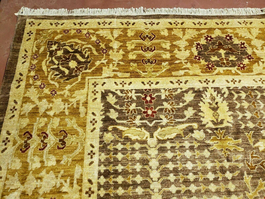 10' X 14' Handmade Pak Peshavar Chobi Agra Wool Carpet Coffee Brown Gold