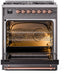 ILVE Nostalgie II 30" Dual Fuel Liquid Propane Range, Matte Graphite, Copper Trim UP30NMPMGPLP ILVE