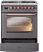 ILVE Nostalgie II 30" Dual Fuel Liquid Propane Range, Matte Graphite, Copper Trim UP30NMPMGPLP ILVE