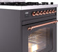 ILVE Nostalgie II 30" Dual Fuel Liquid Propane Range, Matte Graphite, Copper Trim UP30NMPMGPLP ILVE