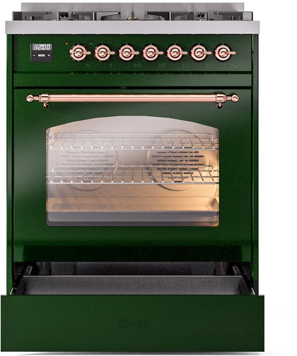 ILVE Nostalgie II 30" Dual Fuel Liquid Propane Range, Emerald Green, Copper Trim UP30NMPEGPLP ILVE