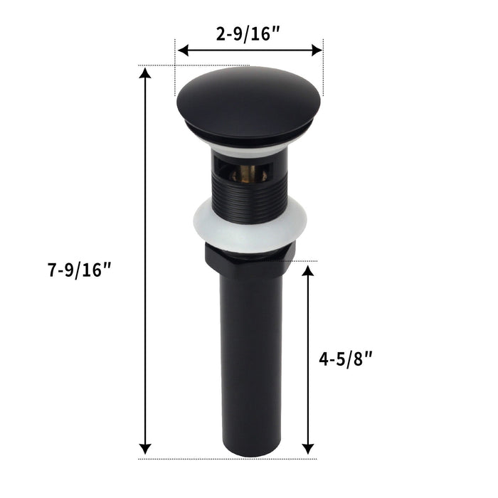 Matte Black Pop up Drain Stopper With Overflow — AK82011-MB