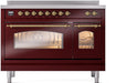 ILVE Nostalgie II 48" Electric Range, Burgundy, Brass Trim UPI486NMPBUG ILVE