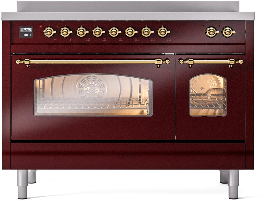 ILVE Nostalgie II 48" Electric Range, Burgundy, Brass Trim UPI486NMPBUG ILVE