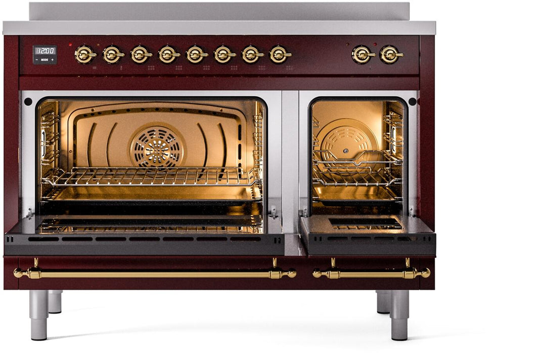 ILVE Nostalgie II 48" Electric Range, Burgundy, Brass Trim UPI486NMPBUG ILVE