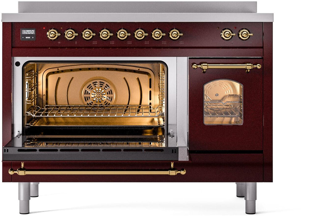 ILVE Nostalgie II 48" Electric Range, Burgundy, Brass Trim UPI486NMPBUG ILVE